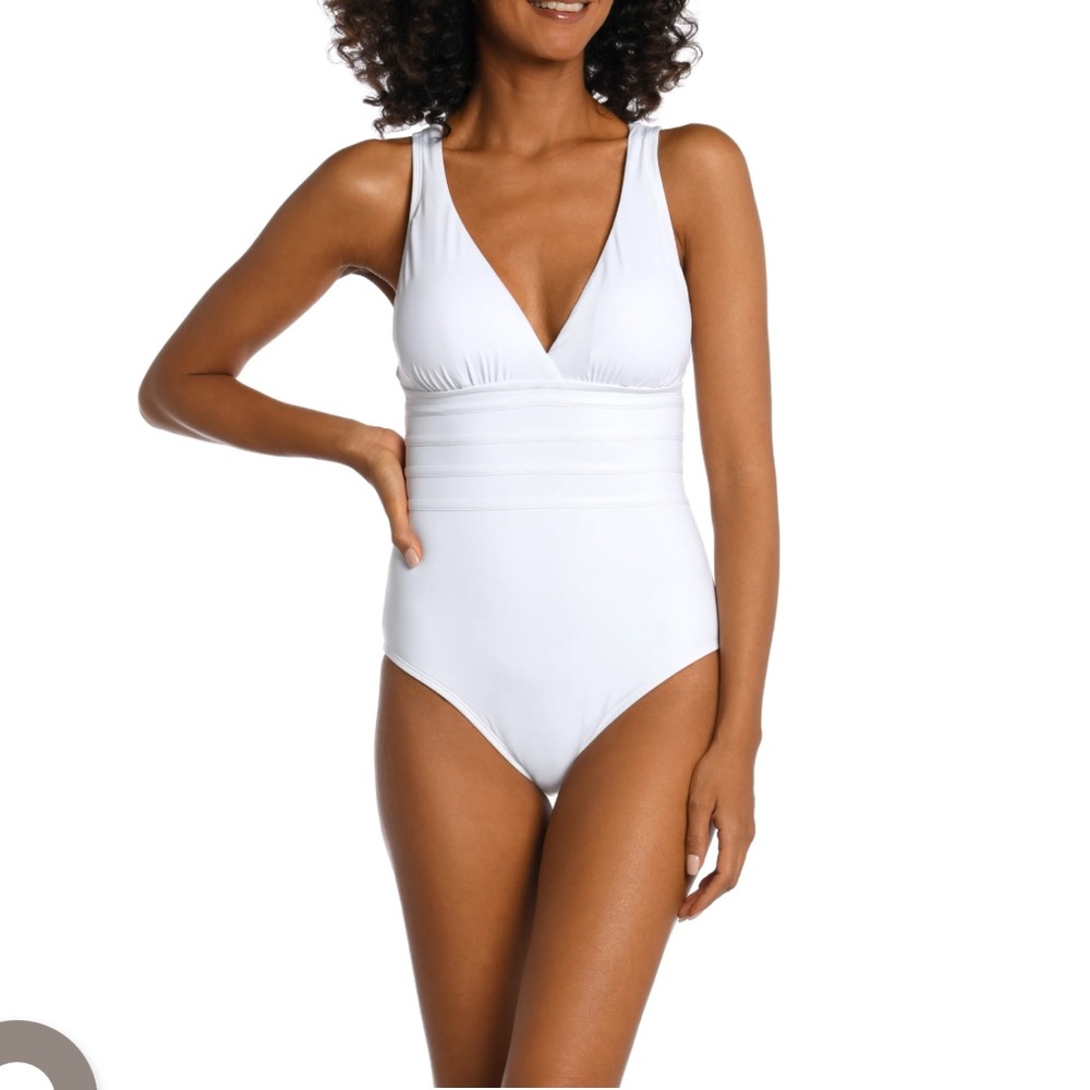 NWT La Blanca Island Goddess Multi-Strap Cross-Back One Piece - White